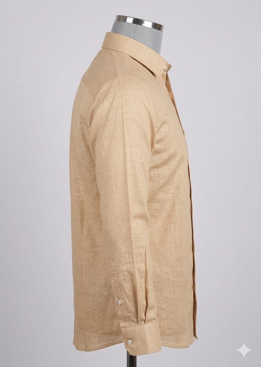 Men's Khadi Paper Silk Full Sleeve Shirt – Beige - Image 3