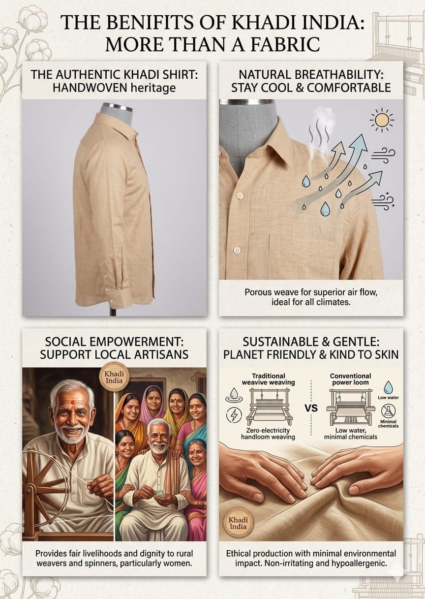 Men's Khadi Paper Silk Full Sleeve Shirt – Beige - Image 4