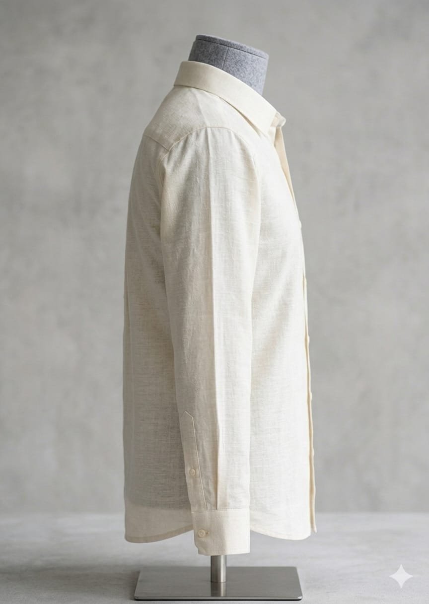 Men's Khadi Paper Silk Full Sleeve Shirt – Off White - Image 3