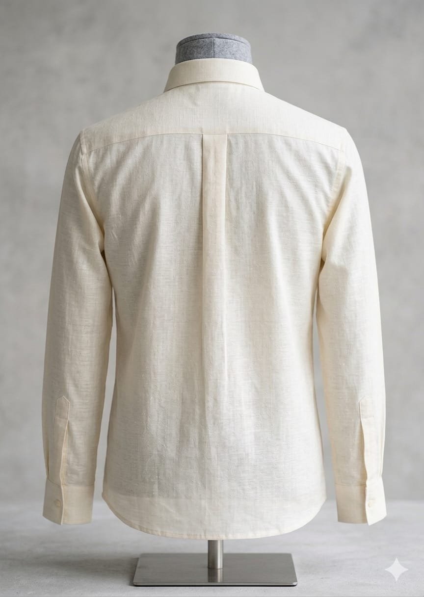 Men's Khadi Paper Silk Full Sleeve Shirt – Off White - Image 2