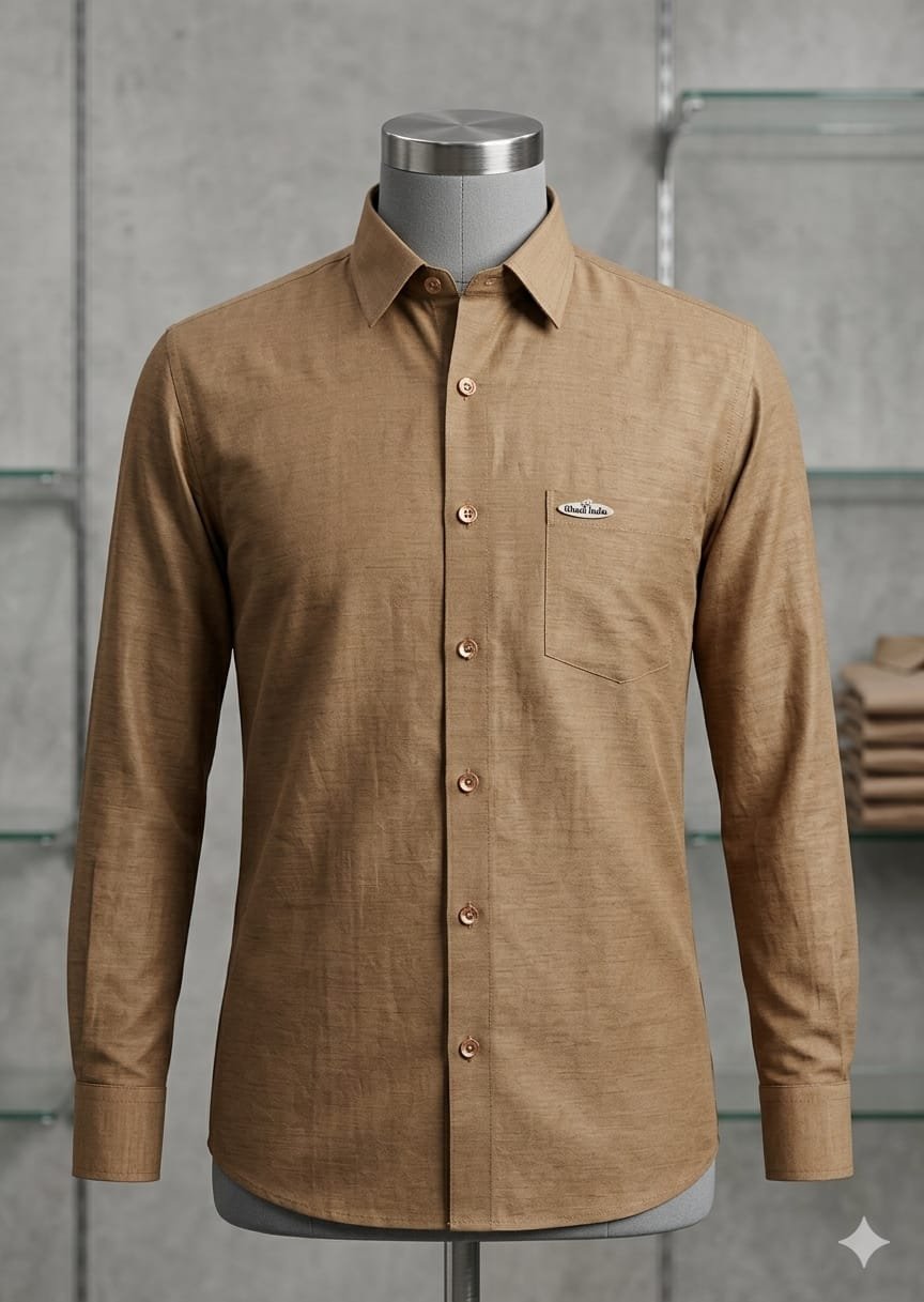 Men's Khadi Paper Silk Full Sleeve Shirt – Camel Brown