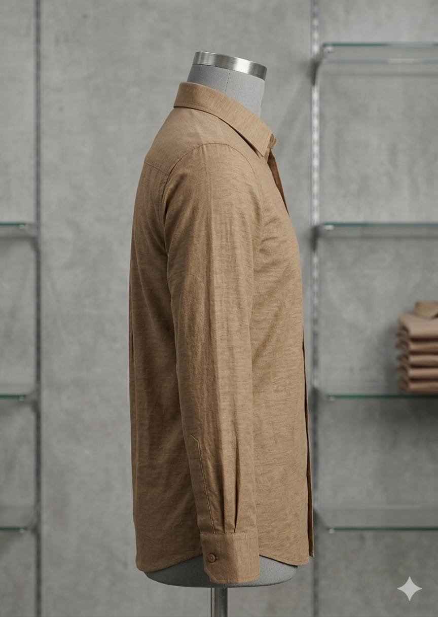 Men's Khadi Paper Silk Full Sleeve Shirt – Camel Brown - Image 3