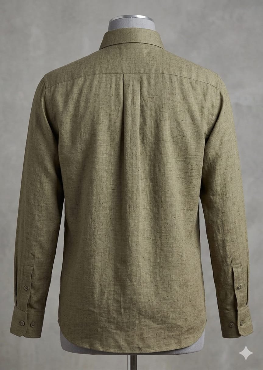 Men's Khadi Paper Silk Full Sleeve Shirt – Olive Green - Image 2