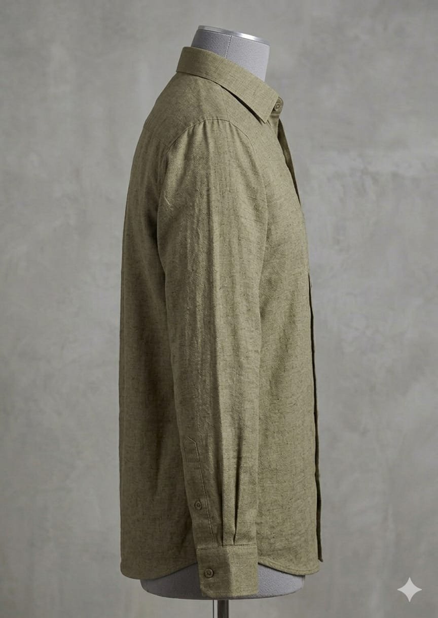 Men's Khadi Paper Silk Full Sleeve Shirt – Olive Green - Image 3