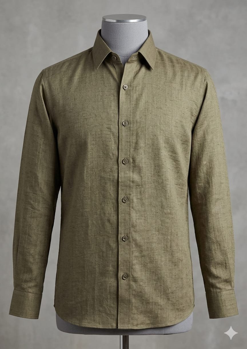 Men's Khadi Paper Silk Full Sleeve Shirt – Olive Green