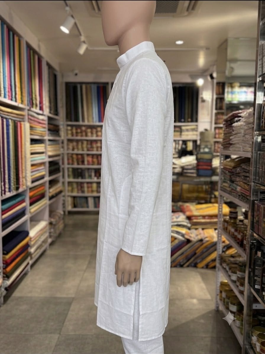 Men's Khadi Full Sleeves Cotton Kurta Set – White - Image 3