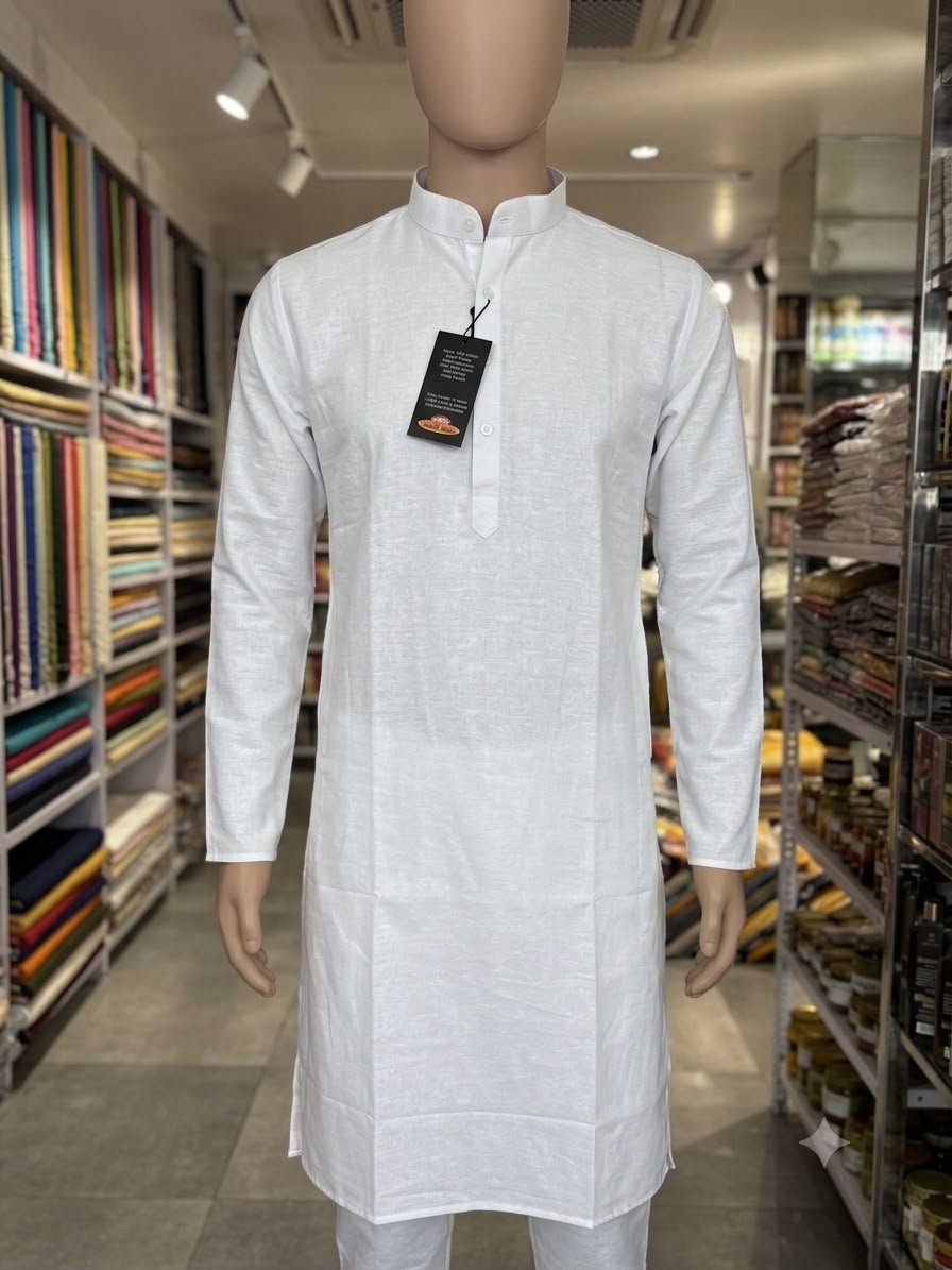 Men's Khadi Full Sleeves Cotton Kurta Set – White