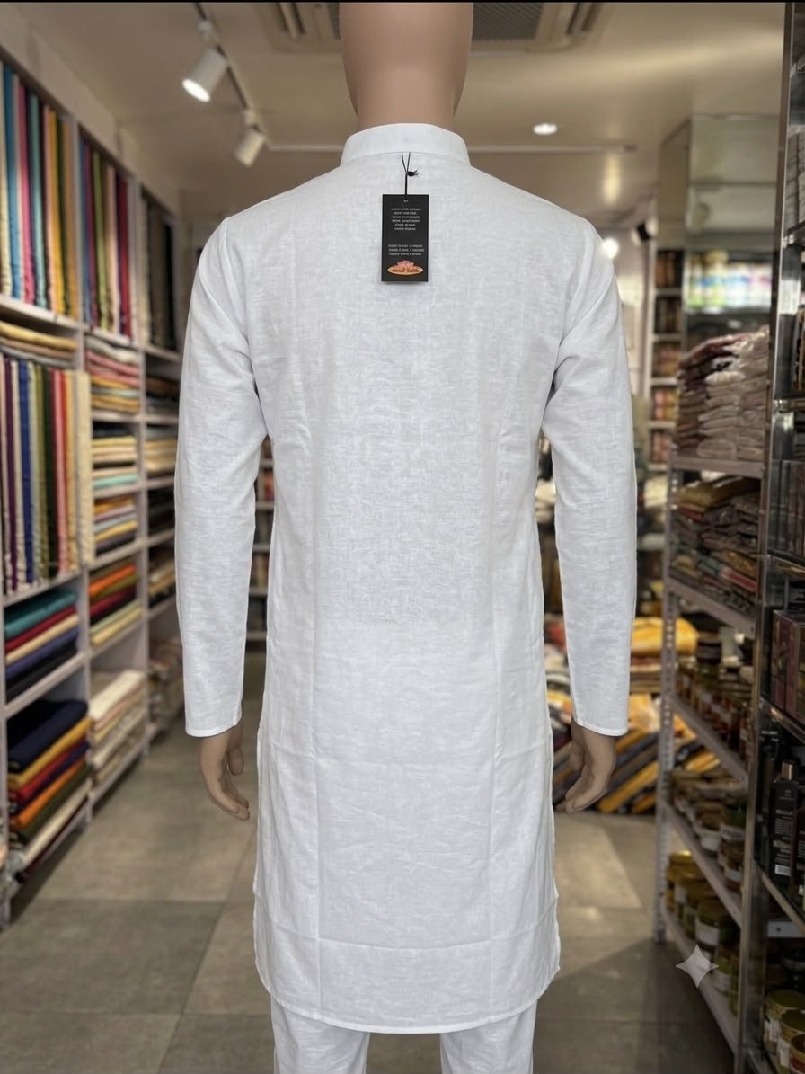 Men's Khadi Full Sleeves Cotton Kurta Set – White - Image 2