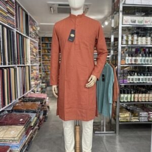 Men's Khadi Full Sleeves Cotton Kurta Set – Rust Orange