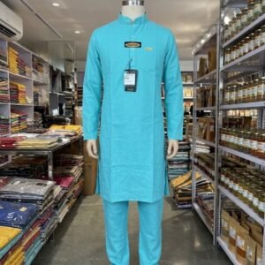 Men's Khadi Full Sleeves Cotton Kurta Set – Sky Blue