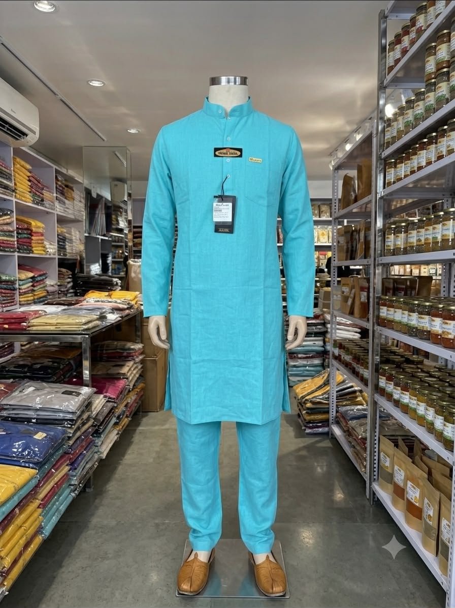 Men's Khadi Full Sleeves Cotton Kurta Set – Sky Blue