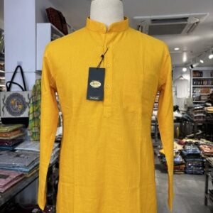 Men's Khadi Cotton Full Sleeve Kurta – Mustard Yellow