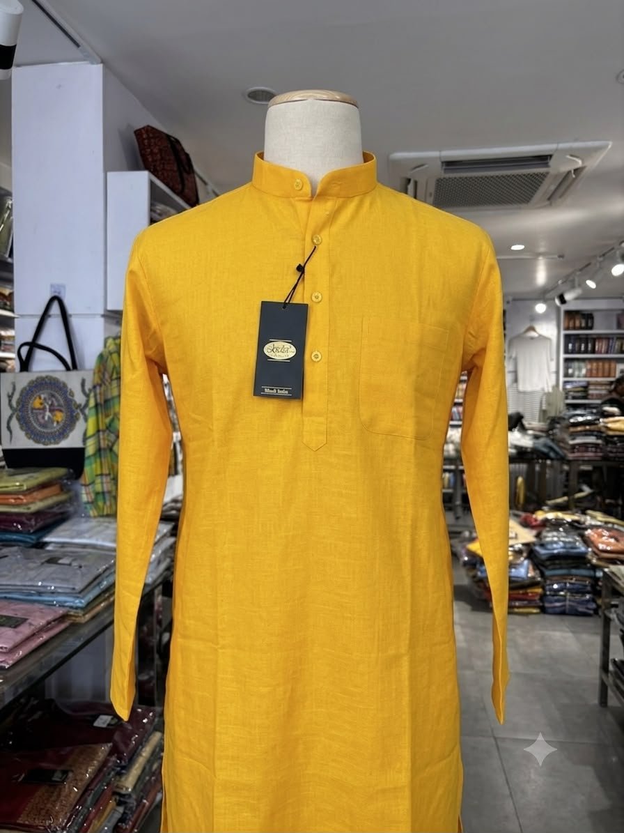 Men's Khadi Cotton Full Sleeve Kurta – Mustard Yellow