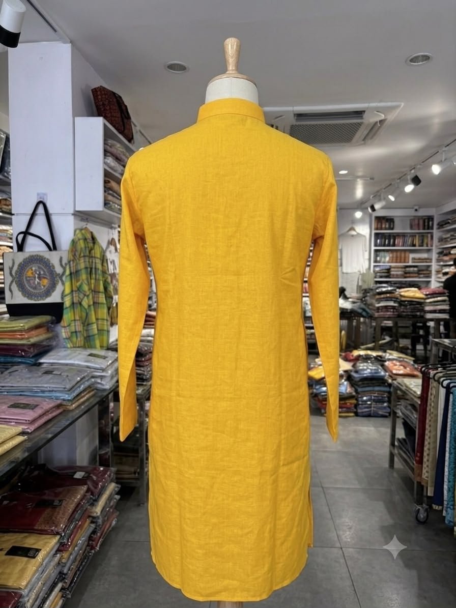 Men's Khadi Cotton Full Sleeve Kurta – Mustard Yellow - Image 2