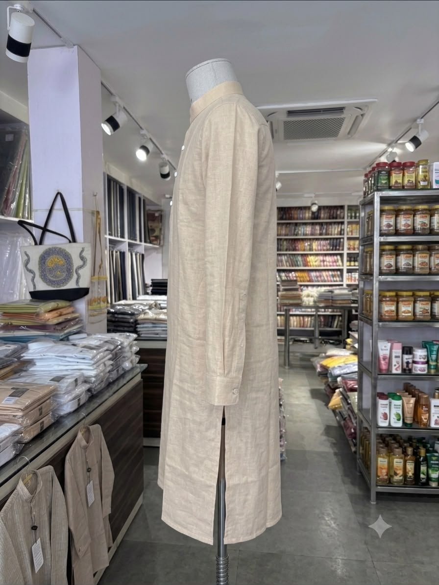 Men's Khadi Cotton Full Sleeve Kurta – Beige - Image 3
