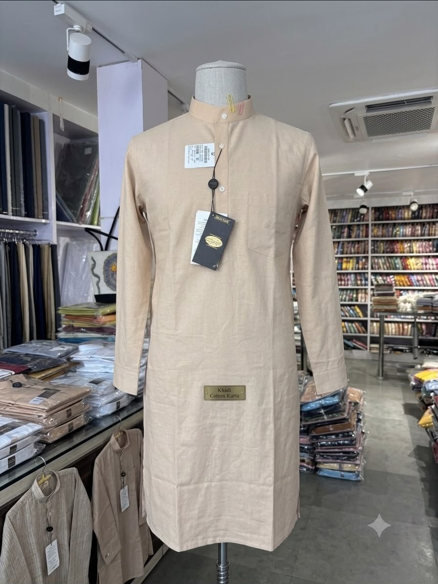 Men's Khadi Cotton Full Sleeve Kurta – Beige