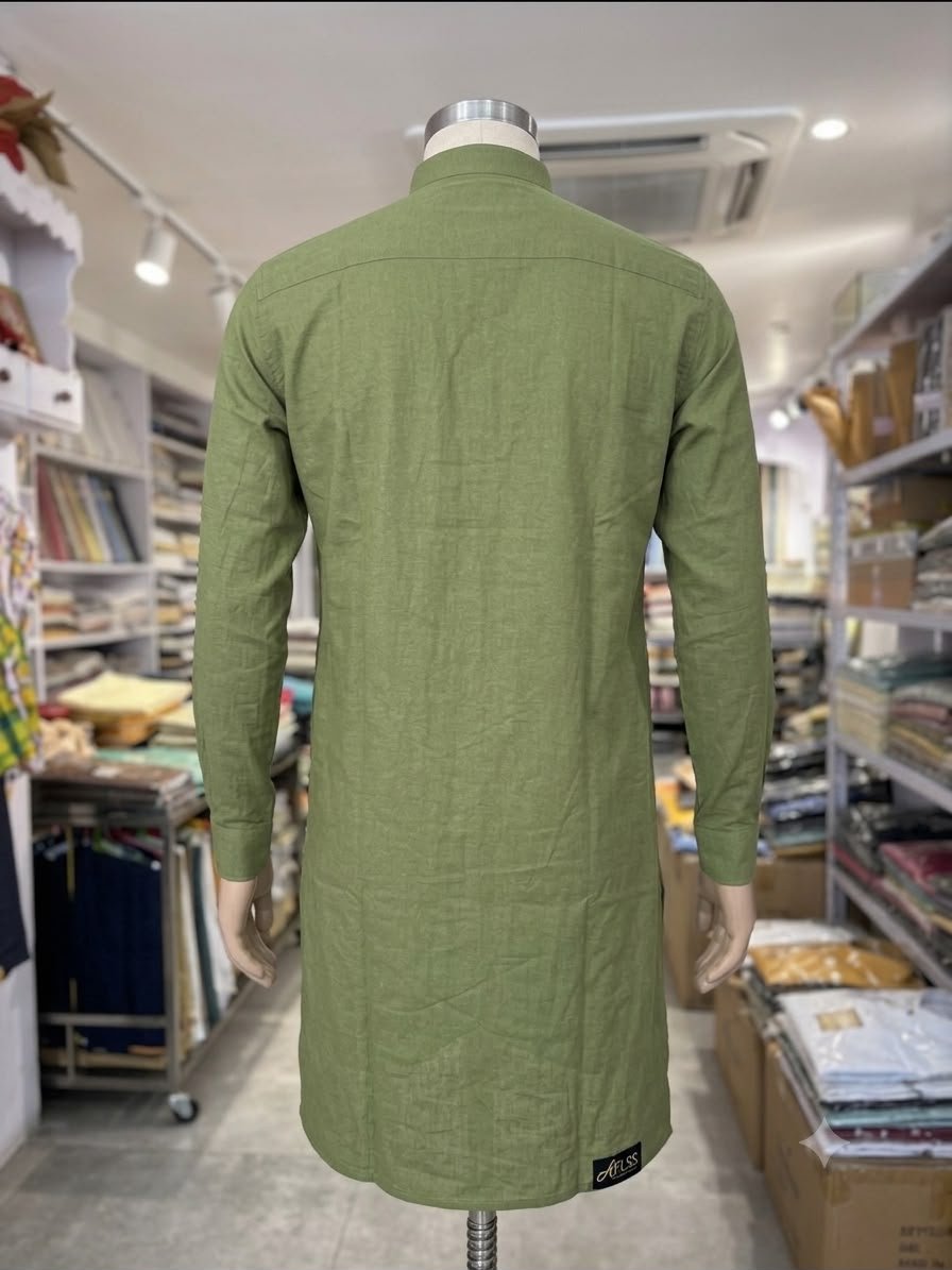 Men's Khadi Cotton Full Sleeve Kurta – Olive Green - Image 2