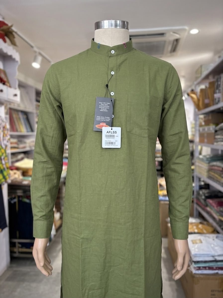 Men's Khadi Cotton Full Sleeve Kurta – Olive Green