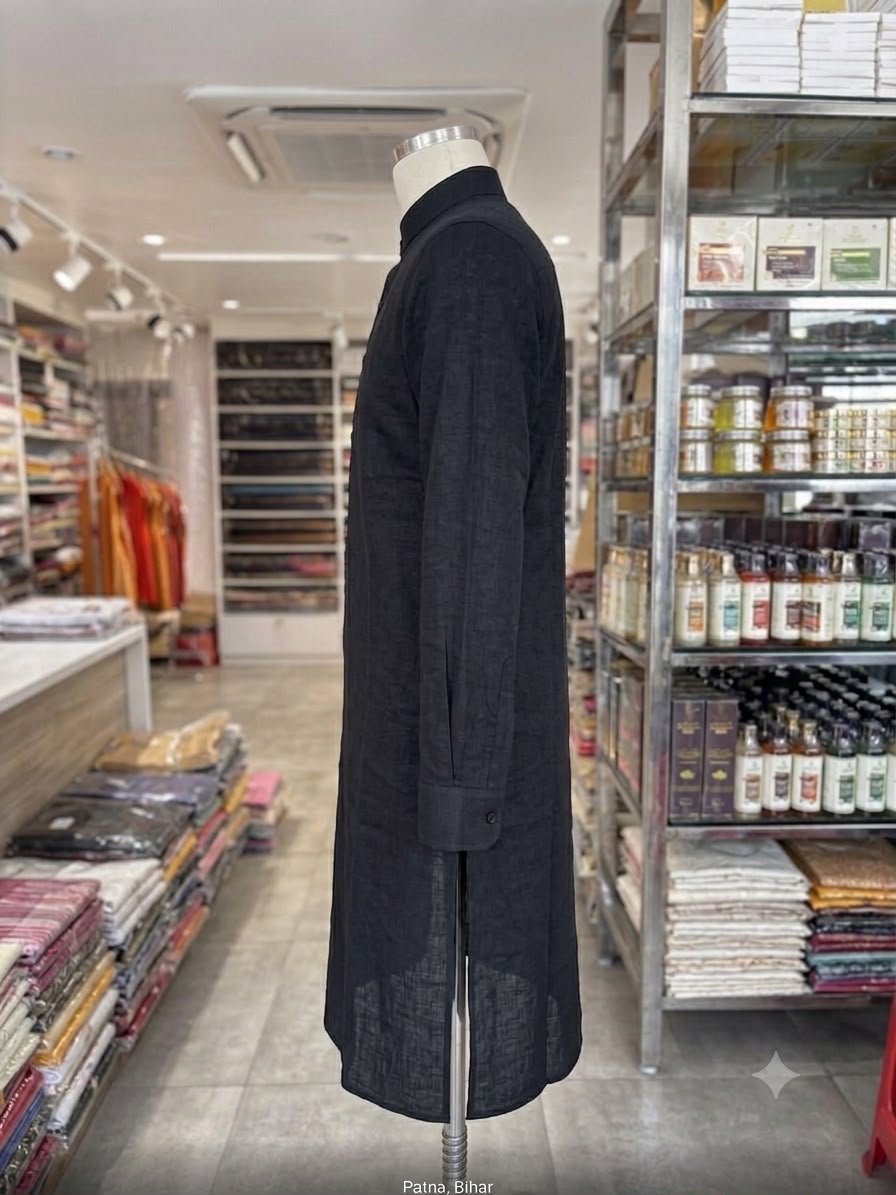 Men's Khadi Cotton Full Sleeve Kurta – Black - Image 2