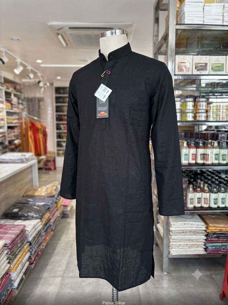 Men's Khadi Cotton Full Sleeve Kurta – Black