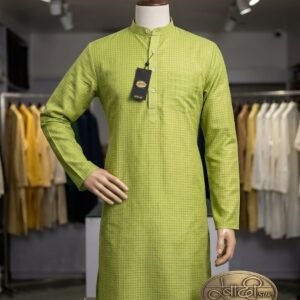 Men's Khadi Full Sleeves Balani Silk Kurta Set – Lime Green