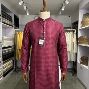 Men's Khadi Full Sleeves Balani Silk Kurta Set – Wine Maroon