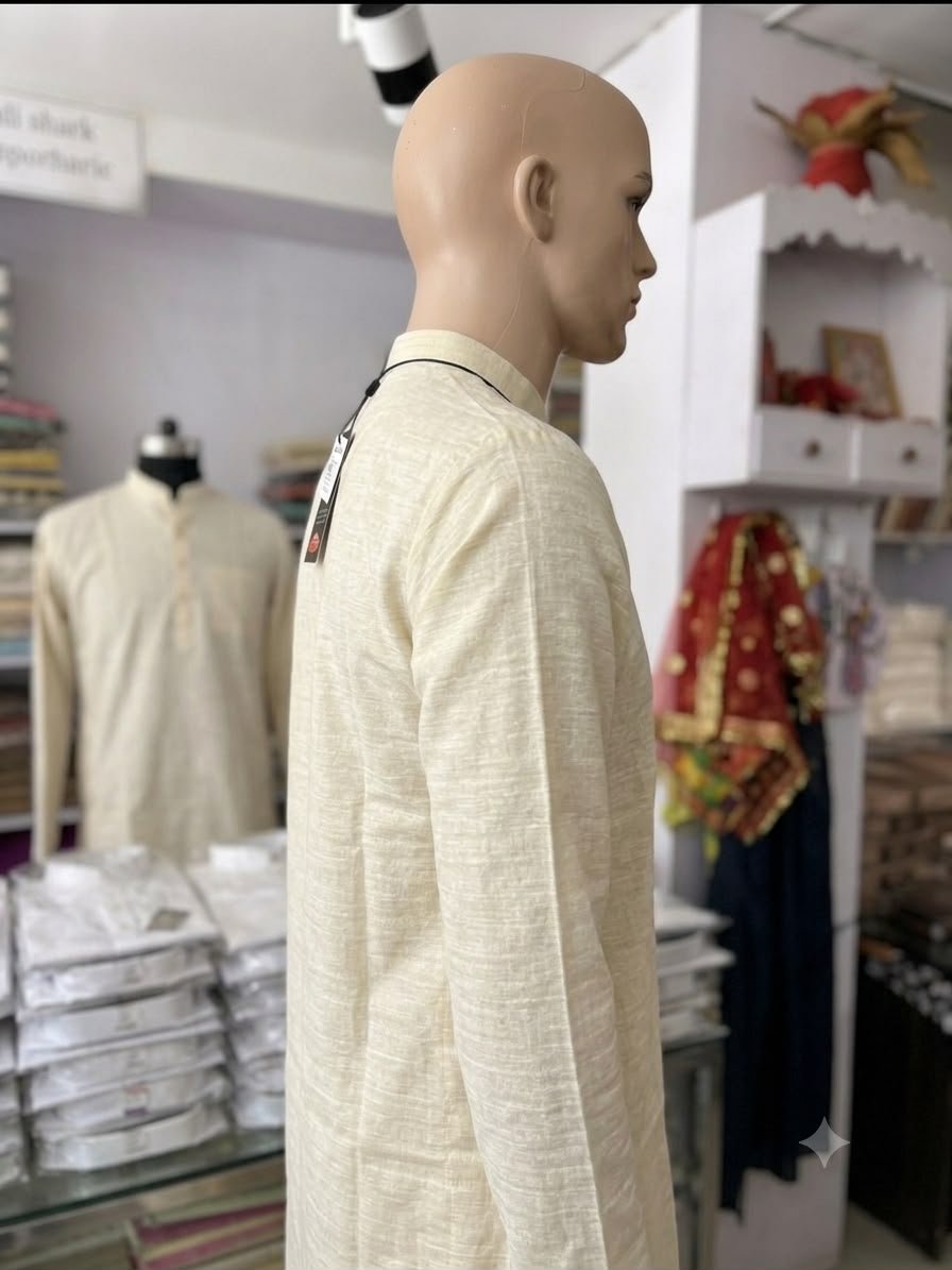 Men's Khadi Full Sleeves Balani Silk Kurta Set – Cream - Image 3