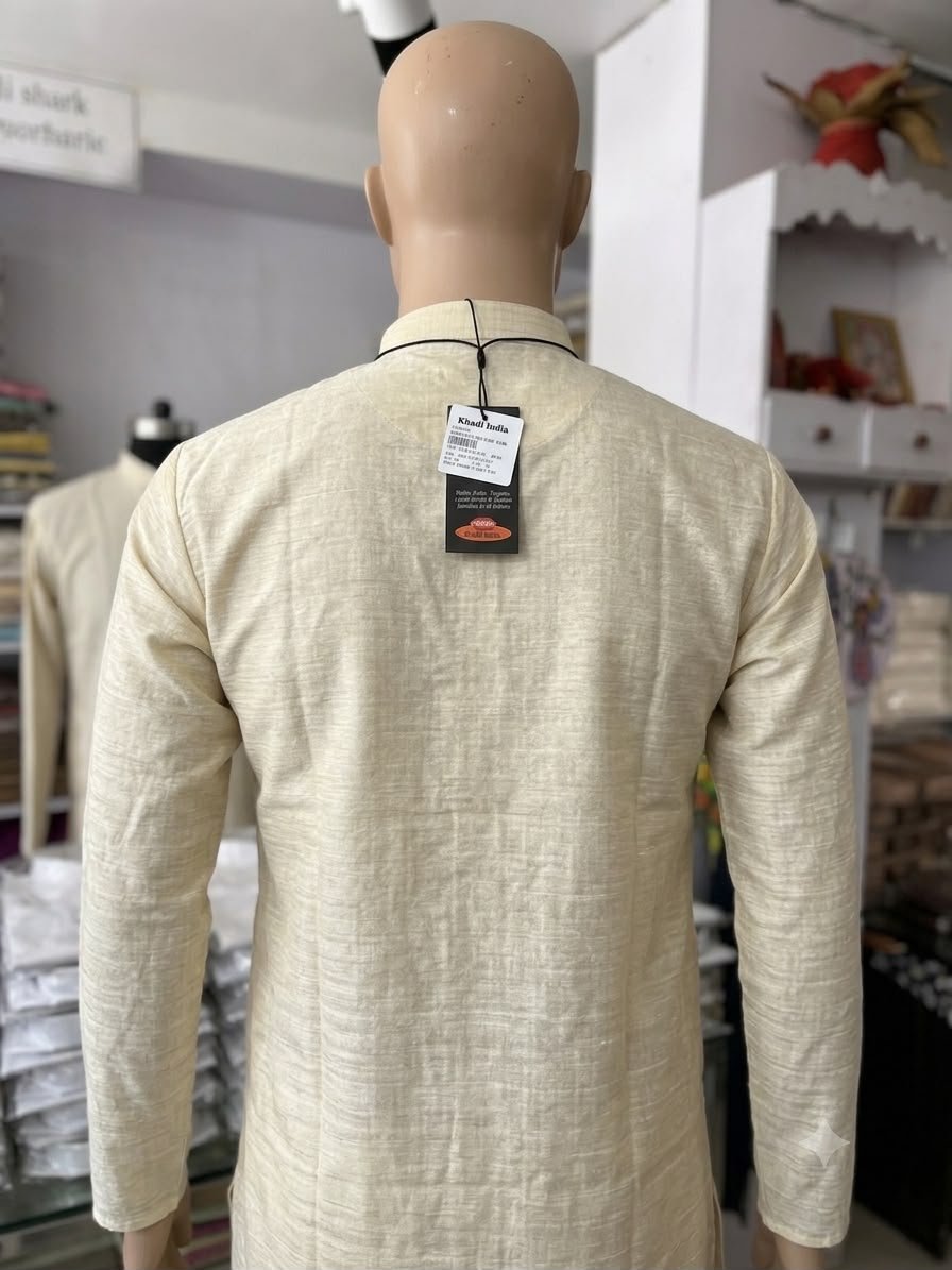 Men's Khadi Full Sleeves Balani Silk Kurta Set – Cream - Image 2
