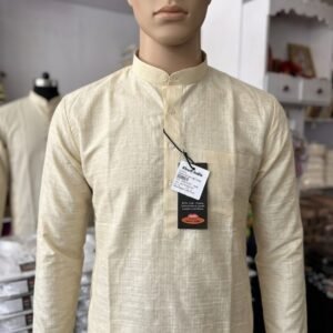 Men's Khadi Full Sleeves Balani Silk Kurta Set – Cream