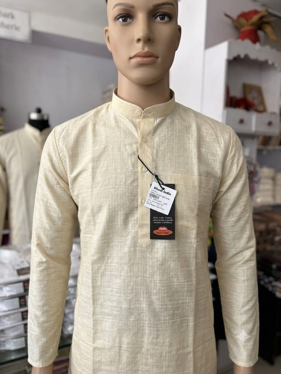 Men's Khadi Full Sleeves Balani Silk Kurta Set – Cream