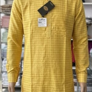 Men's Khadi Full Sleeves Balani Silk Kurta Set – Mustard Yellow Checks