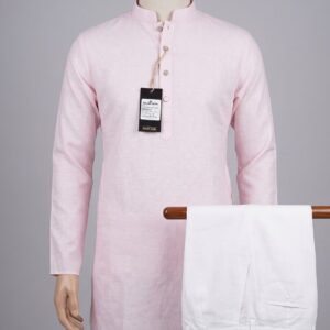 Men's Khadi Full Sleeves Poly Cotton Kurta Set – Light Pink