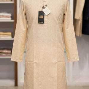 Men's Khadi Full Sleeves Poly Cotton Printed Kurta Set – Beige