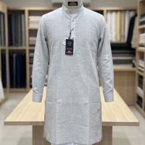 Men's Khadi Full Sleeves Poly Cotton Printed Kurta Set – Light Grey