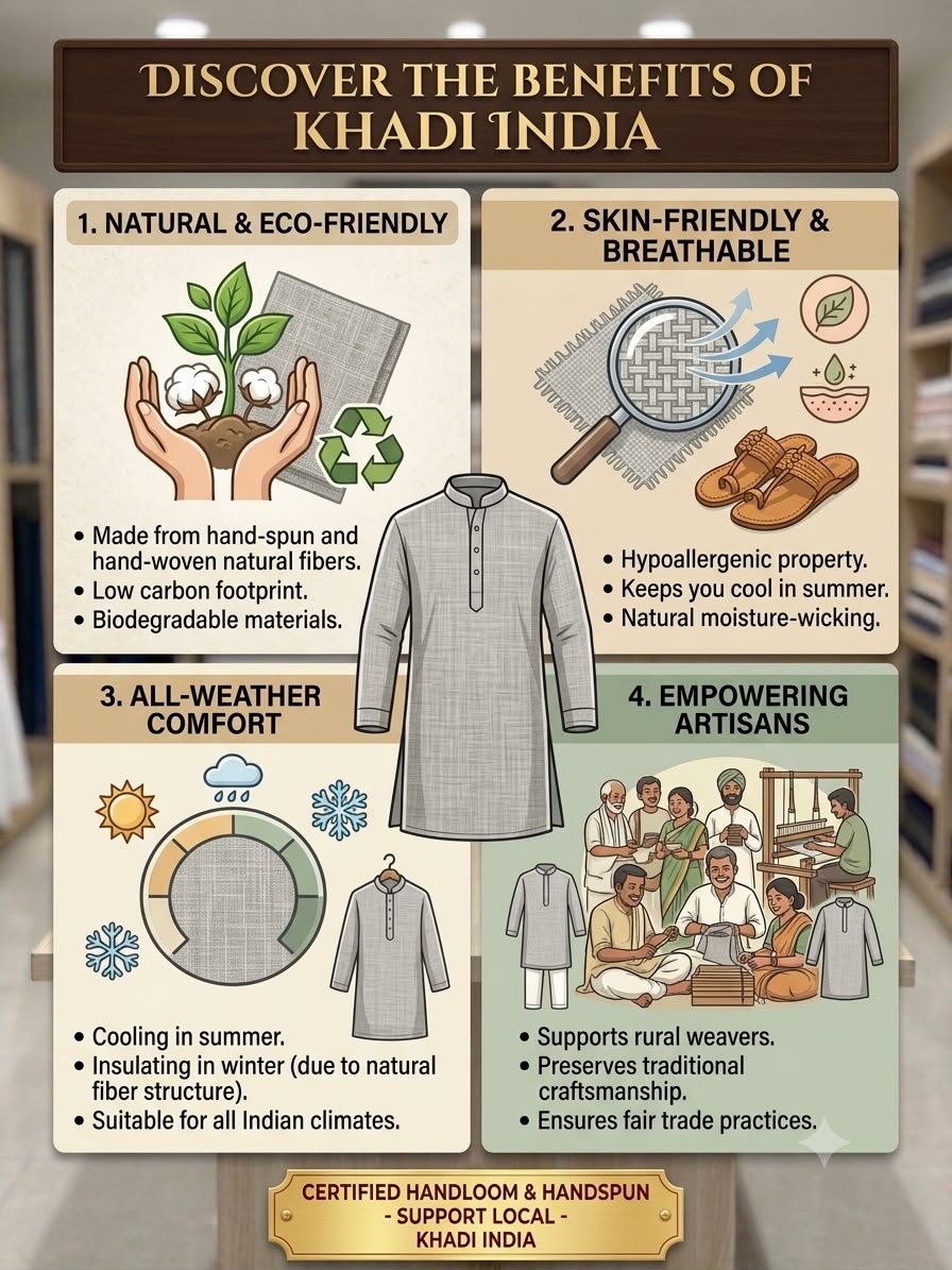 Men's Khadi Full Sleeves Poly Cotton Printed Kurta Set – Light Grey - Image 4